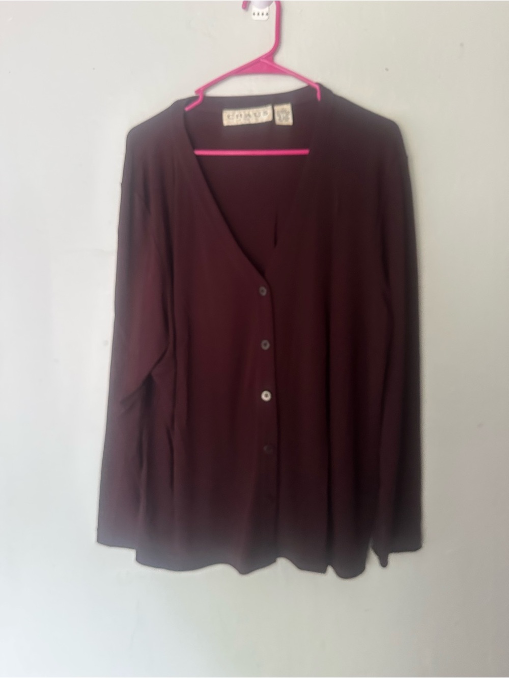Chaus Burgundy Button-Down V-Neck Womens‎ Shirt